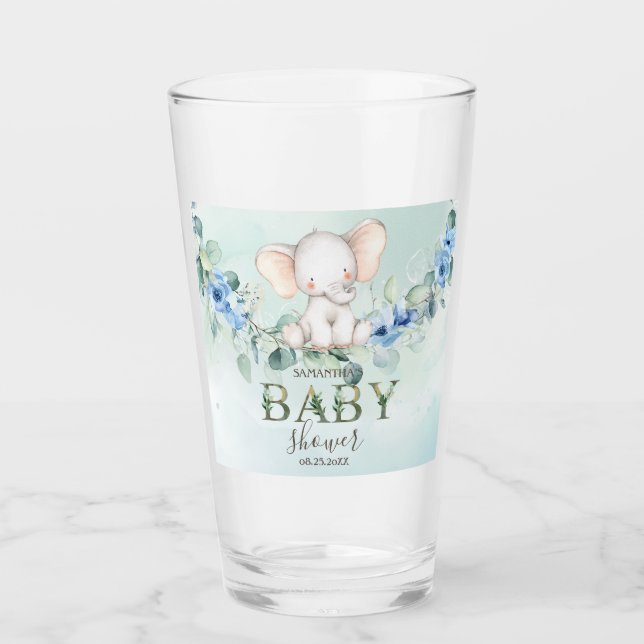 Copo De Pint Bebê Elefante Fofo Rosas Azuis (Frente)