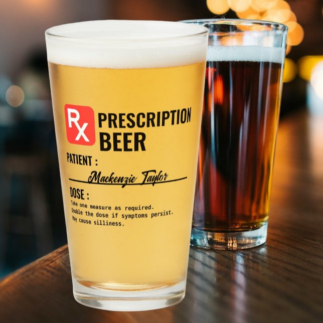 Copo De Pint Bebida de Receita de Novidade Personalizada (Personalized Novelty Prescription Drink Glass from Ricaso A fun gift idea for doctors, nurses & more)