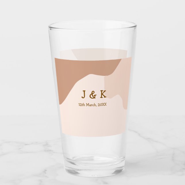 Copo De Pint Beige boho curvado nome do casamento laranja (Frente)