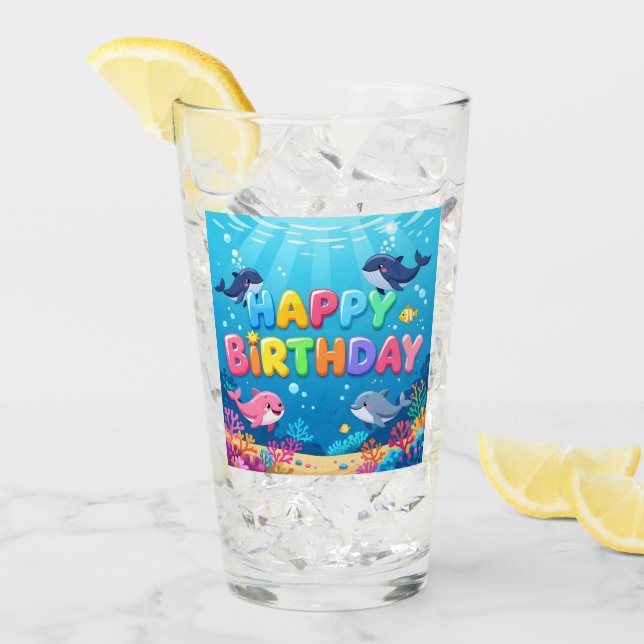 Copo De Pint Belo Aniversário de marinho golfinho (Gelo frontal)