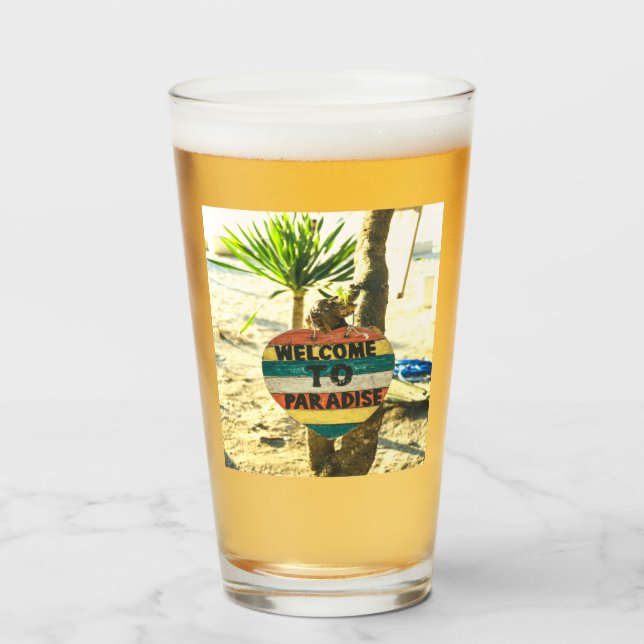 Copo De Pint Bem-vindo ao Paraíso Beach Ocean (Frente (Preenchido))