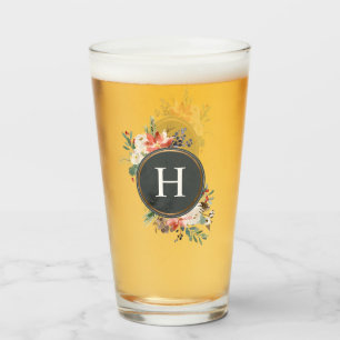 Copo De Pint Berry Floral Monograma de Flores de Aquarela Natal