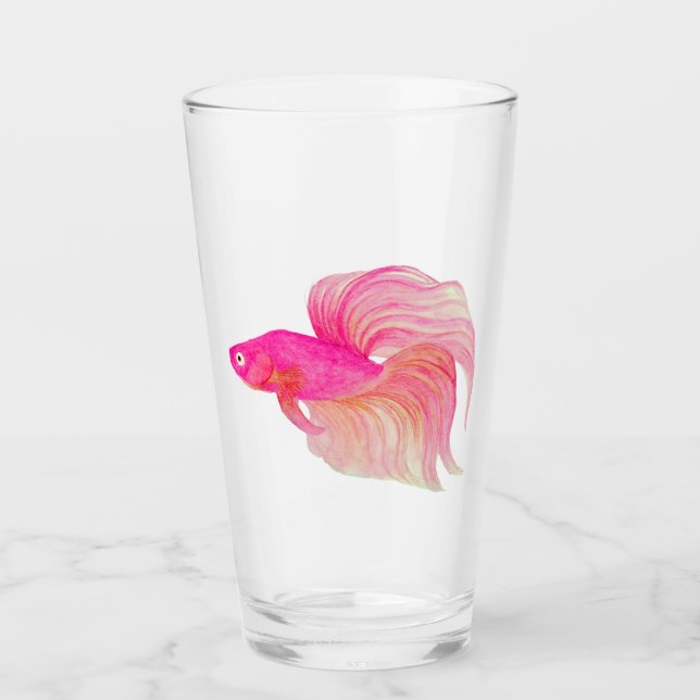 Copo De Pint Betta Fish Watercolor Rosa (Frente)