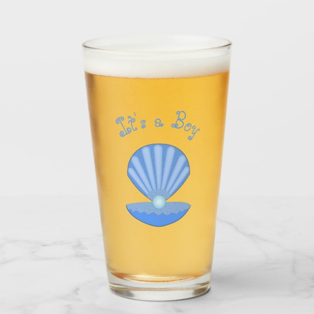 Copo De Pint Blue Baby Boy Oyster shell e Pai de Pérola (Frente (Preenchido))