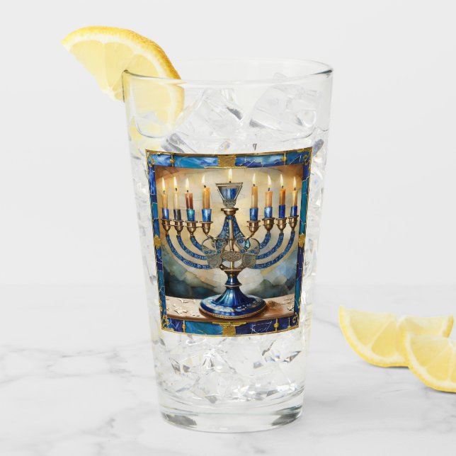 Copo De Pint Blue Hanukkah Menorah (Gelo frontal)