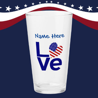 Copo De Pint Blue LOVE USA Heart Flag Personalizado