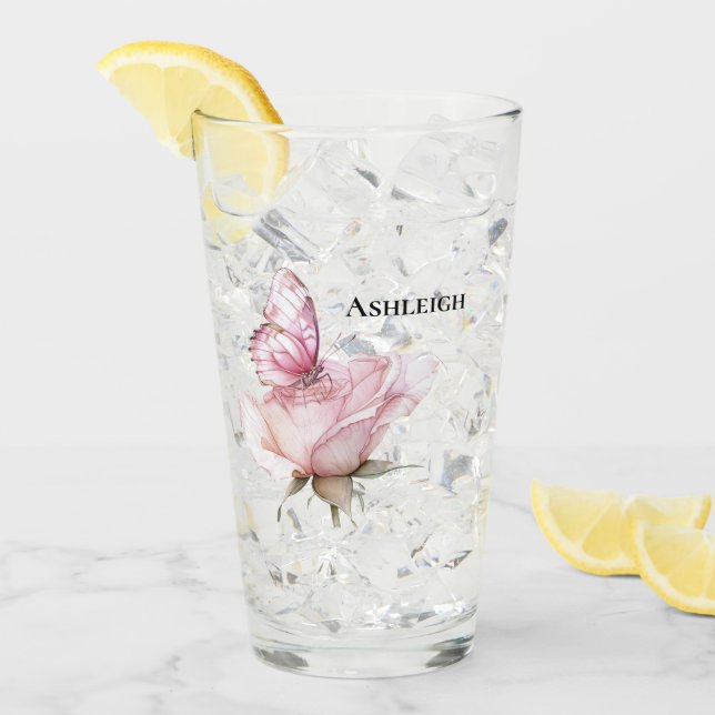 Copo De Pint Blush Pink Rose Butterfly   (Gelo frontal)