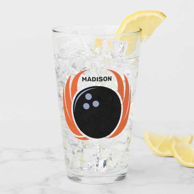 Copo De Pint Bola de boliche de nome personalizado com chama (Gelo traseiro)