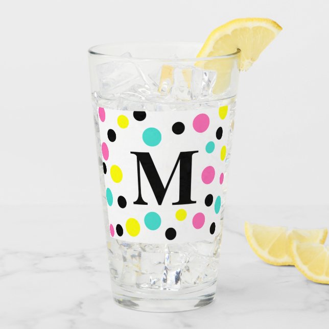 Copo De Pint Bolinhas amarelas azuis cor-de-rosa monograma (Gelo traseiro)