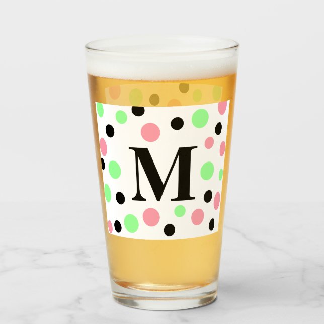 Copo De Pint Bolinhas Pretas Vermelhos Monogramas (Frente (Preenchido))