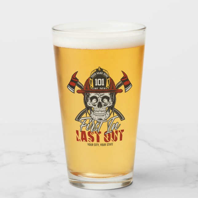 Copo De Pint Bombeiro de NOME Personalizado Primeiro no Bombeir (Frente (Preenchido))