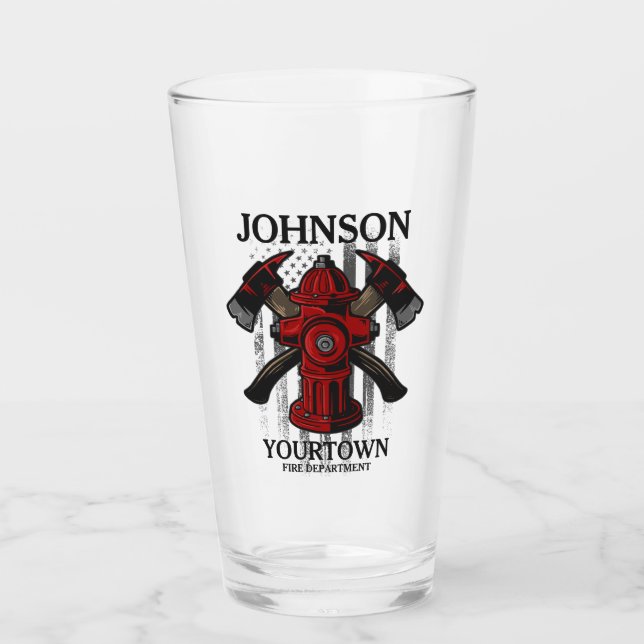 Copo De Pint Bombeiro NOME Fire Department Hydrant USA Flag (Frente)