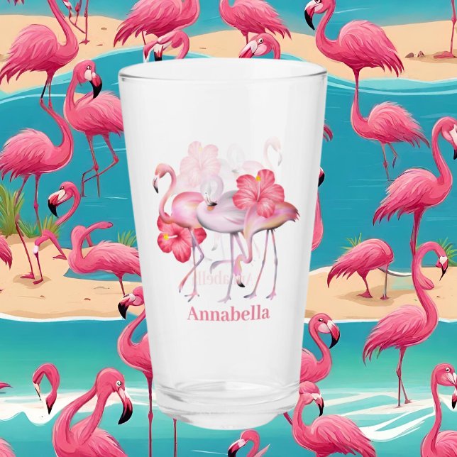 Copo De Pint bonitinho rosa flamingo adiciona nome praia (Criador carregado)