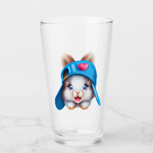 Copo De Pint Bonito Fluffy Hiphop Baby Bunny com um Chapéu Azul