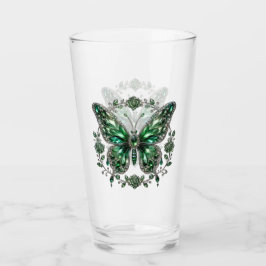 Copo De Pint Borboleta de Cristal Verde | Moldura Floral