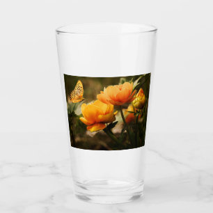 Copo De Pint Borboleta Laranja e Flores