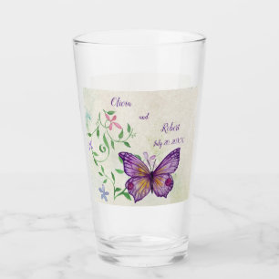 Copo De Pint Borboleta púrpura de aquarela personalizada