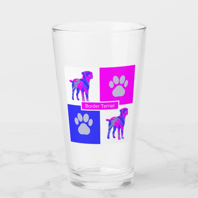 Copo De Pint Borda Terrier Silhoul Cão e pata rosa e azul (Frente)