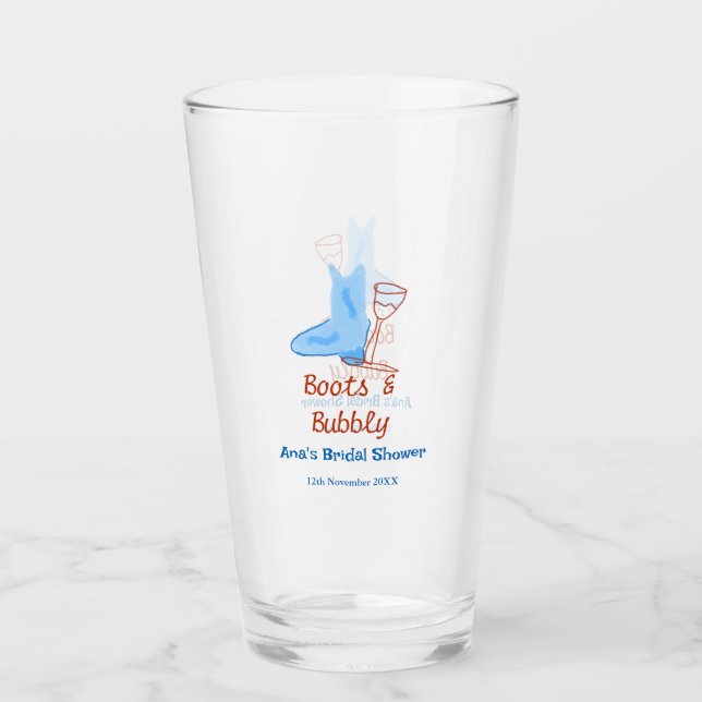 Copo De Pint Botas & champanhe espumante banho de noiva azul (Frente)