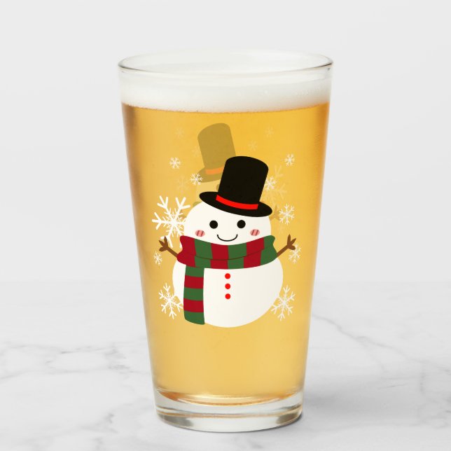 Copo De Pint Branca de Natal Snowman (Frente (Preenchido))