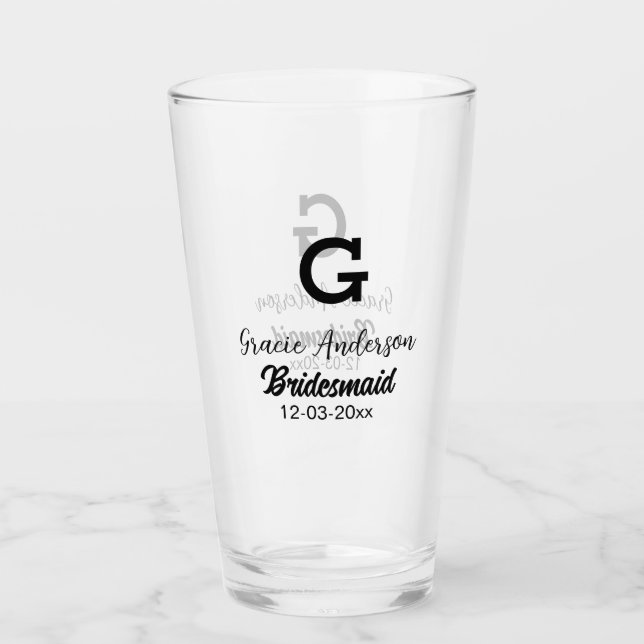 Copo De Pint Bridesmaid adiciona nome monograma simples e moder (Frente)