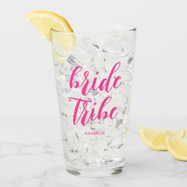 Copo De Pint Bridesmaid Rosa Quente do Script Moderno da Tribo  (Gelo frontal)