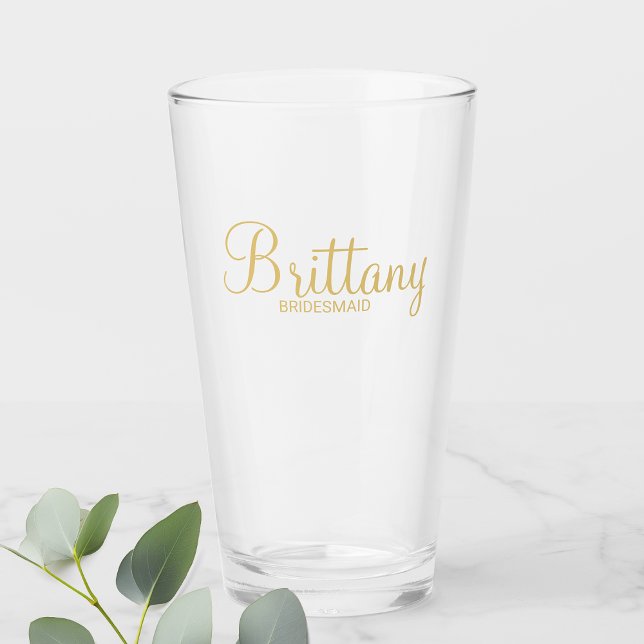 Copo De Pint Bridesmaids Personalizados de Script Dourado Moder (Criador carregado)
