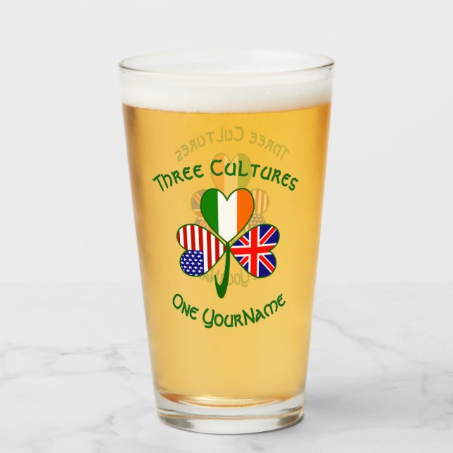 Copo De Pint British Irish American Flag Shamrock Personalize (Frente (Preenchido))