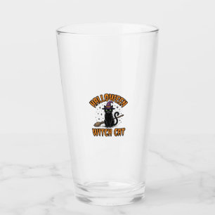 Copo De Pint Bruxa de Halloween Gato Desenho de Gravura Vintage