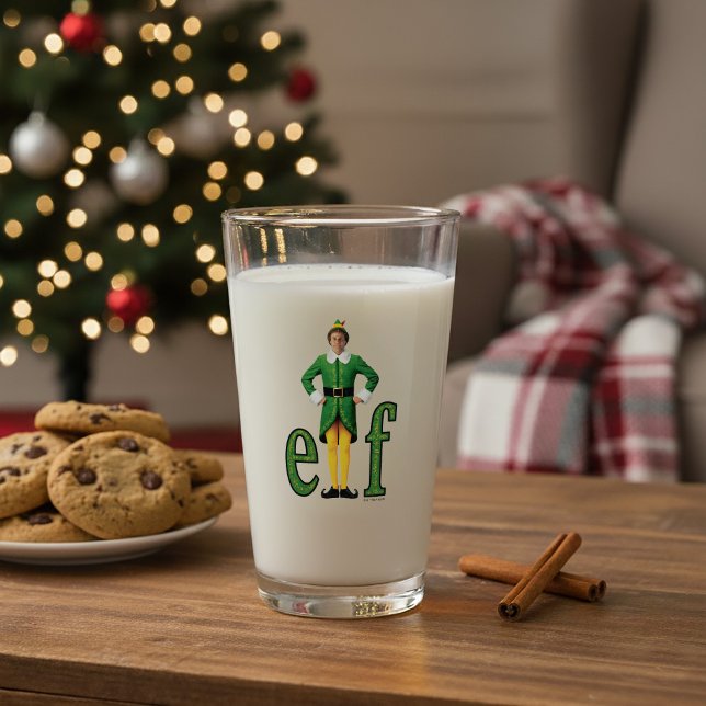 Copo De Pint Buddy, o logotipo do filme Elf (Glass simulated on table)