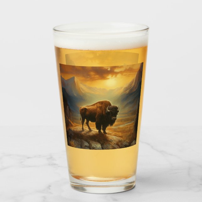 Copo De Pint Buffalo Bison Sunset Silhouette (Frente (Preenchido))