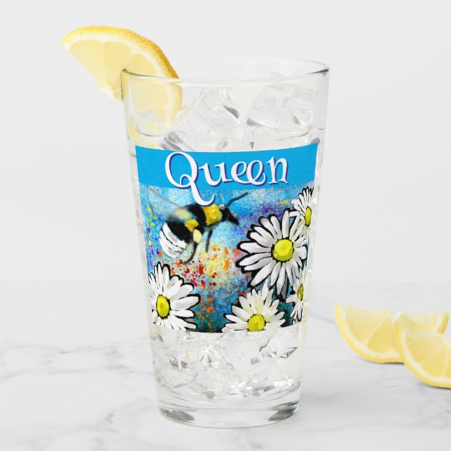 Copo De Pint Bumble Bee Whimsical em Daisies Personalizado (Gelo frontal)