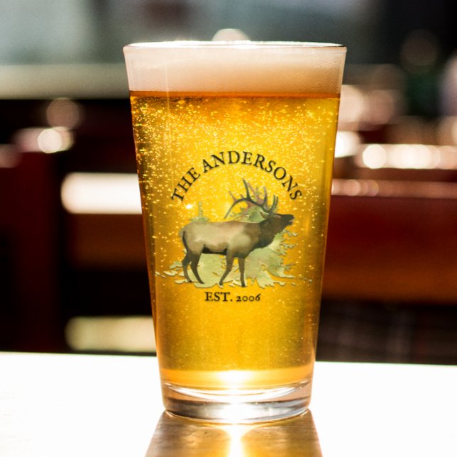 Copo De Pint Cabine Rústica Alce madeira Personalizado Montanha (Criador carregado)