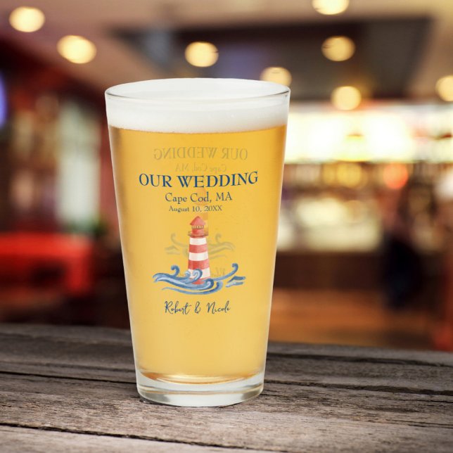 Copo De Pint Cabo Cod Wedding Glass Tumbler (Criador carregado)