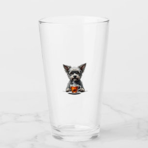 Copo De Pint Cachorro Antigo Segurando Chá com Óculos Pet Retro