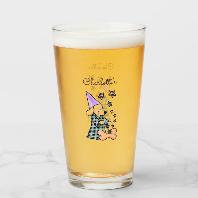 Copo De Pint Cachorro Bonito Azul e Negro, Elegante Engraçado (Frente (Preenchido))