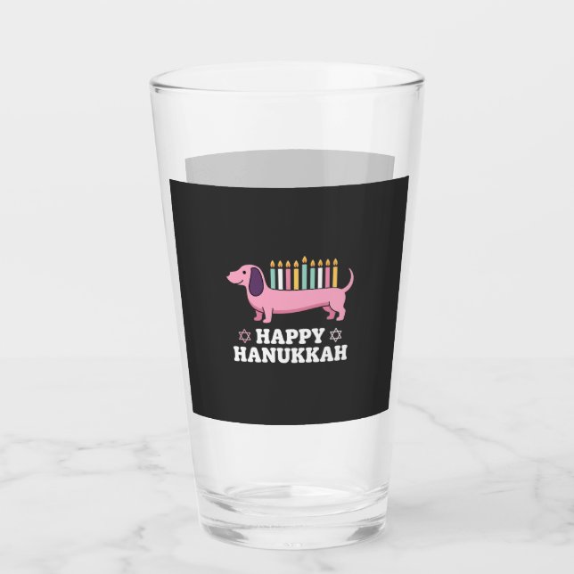 Copo De Pint Cachorro Dachshund Feliz Hanukkah (Frente)