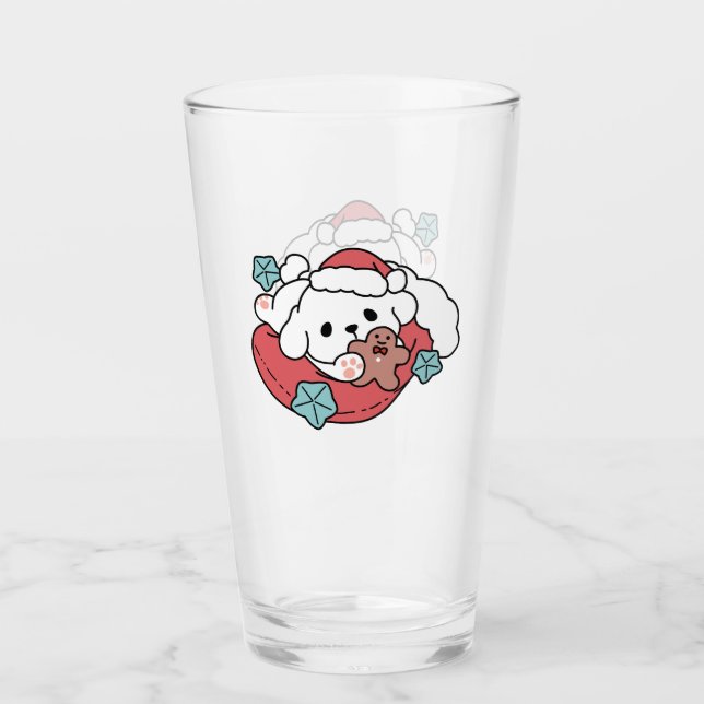 Copo De Pint Cachorro de Natal em Santa Hat - Feriado Cheque pa (Frente)