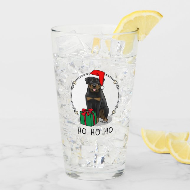 Copo De Pint Cachorro Rottweiler do Natal Papai Noel (Gelo traseiro)