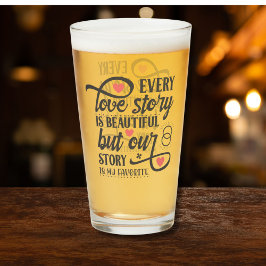 Copo De Pint "Cada História de Amor" Cita Corações Cor-de-Rosa