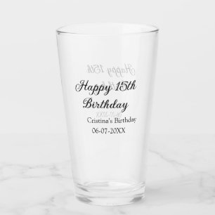 Copo De Pint caligrafia simples e feliz aniversário de 15
