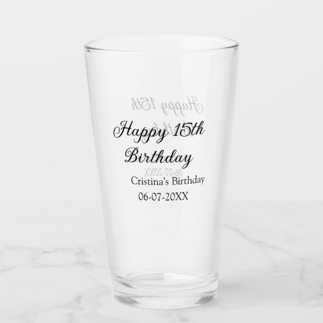 Copo De Pint caligrafia simples e feliz aniversário de 15 (Frente)