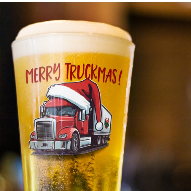 Copo De Pint Caminhão de Transporte Semi de Natal Engraçado (The perfect gift for the truck driver in your life this holiday season. Merry Truckmas!)