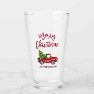 Copo De Pint Caminhão de Vintage do Escovo Vermelho de Natal