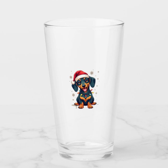 Copo De Pint Camisas de Natal de Árvore de Cães Dachshund Prese (Frente)