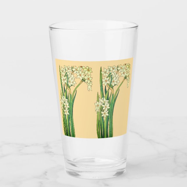 Copo De Pint Caneca de Café com Flores de Narciso Art Nouveau (Frente)