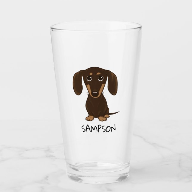 Copo De Pint Cão bonito do Wiener do Dachshund | do chocolate (Frente)