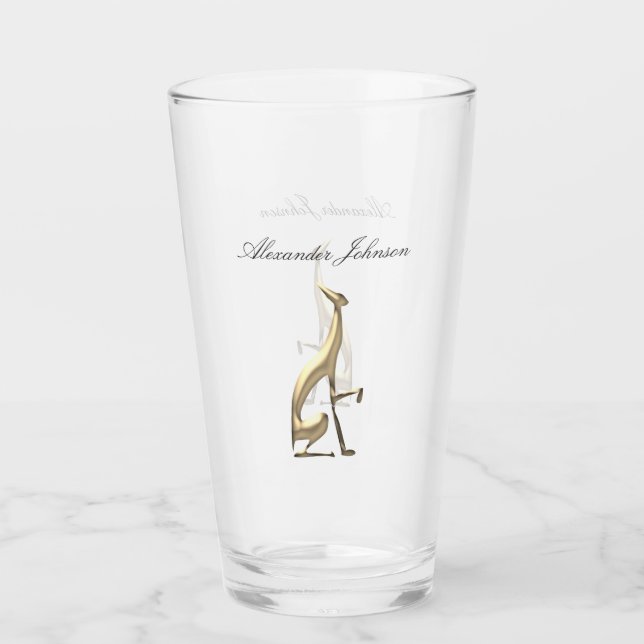 Copo De Pint Cão Greyhound Dourado Elegante Monogramado (Frente)