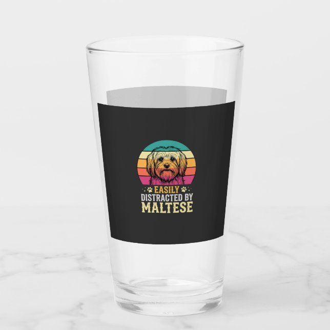 Copo De Pint Cão Maltês Retro Pôr do Sol Distraído (Frente)