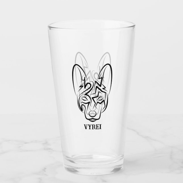 Copo De Pint Cão Negro e Tribal Branco (Frente)